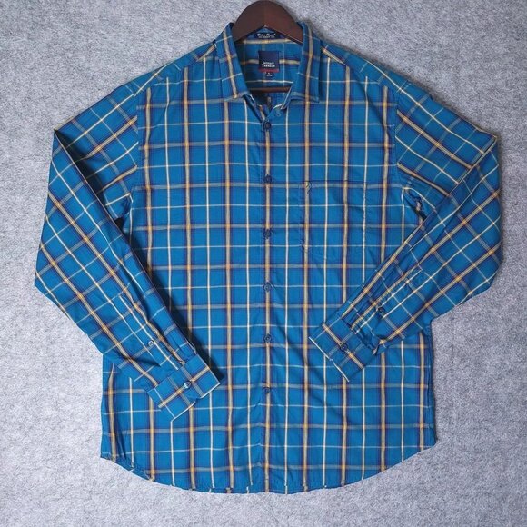 INDIAN TERRAIN Slim Fit Teal Plaid Cotton Tencel Long Sleeve Shirt Size Large - Picture 3 of 9